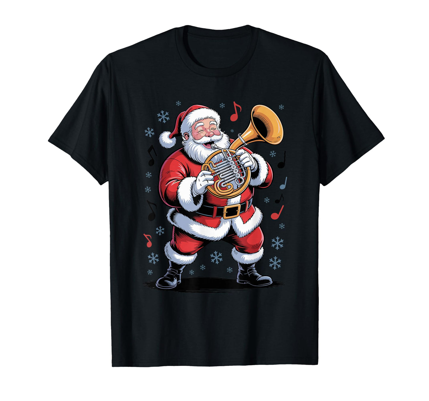 Santa Playing French Horn Funny Holiday Christmas Xmas T-Shirt