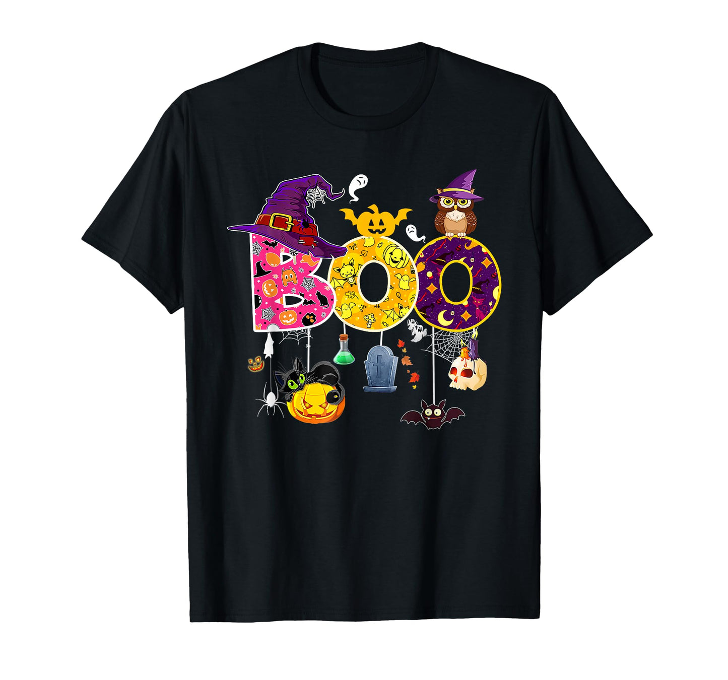 Boo Creepy Owl Pumpkin Ghost Spider Funny Halloween Costume T-Shirt