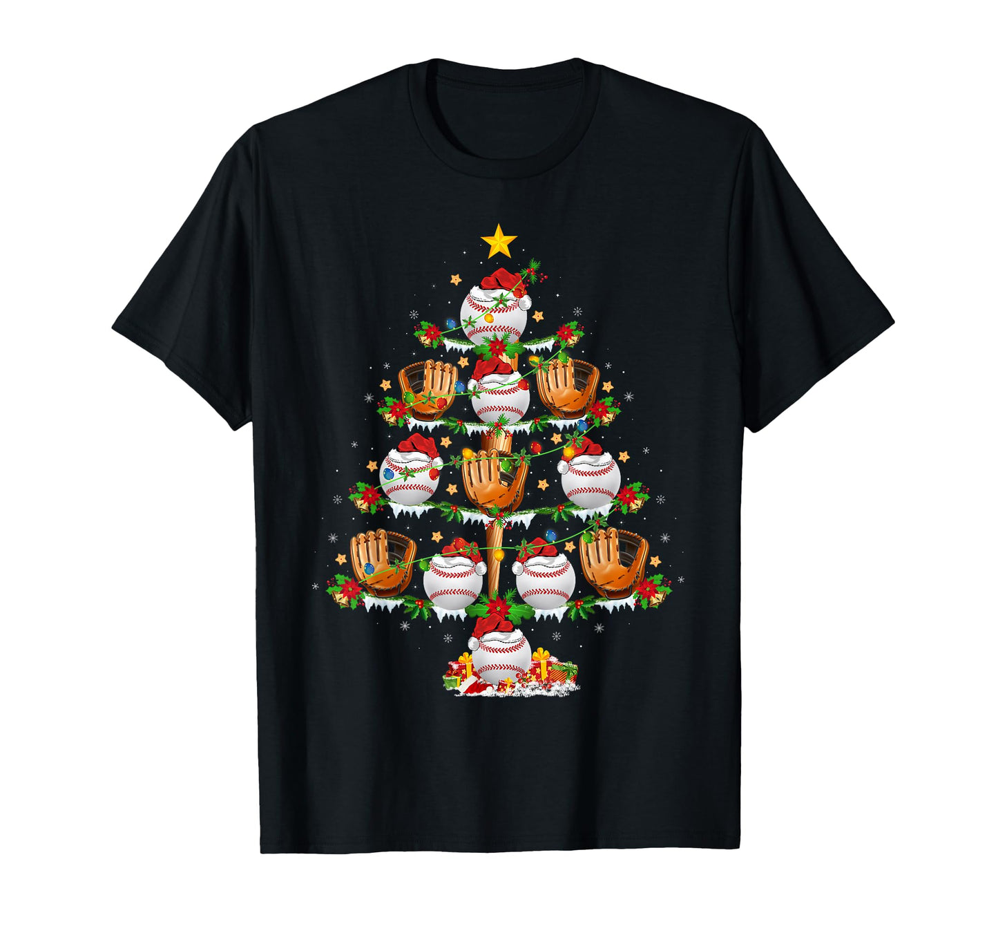 Baseball Christmas Tree Lights Baseball Sports Player Xmas T-Shirt