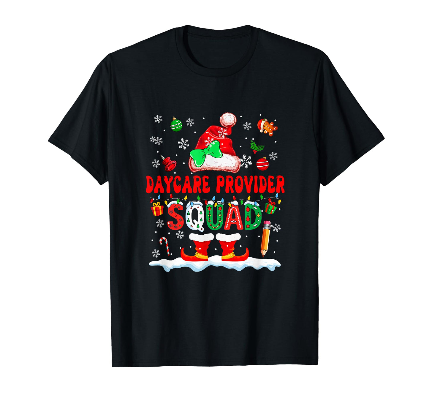 Daycare Provider Squad Women Job Christmas Santa Bow Tie T-Shirt