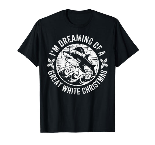 Dreaming of a Great White Christmas Shark Santa Hat T-Shirt
