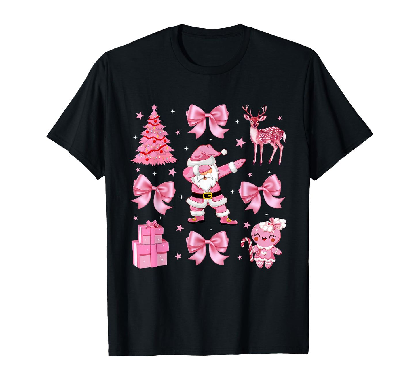 Cute Coquette Bow Pink Christmas Tree Santa Gingerbread Xmas T-Shirt