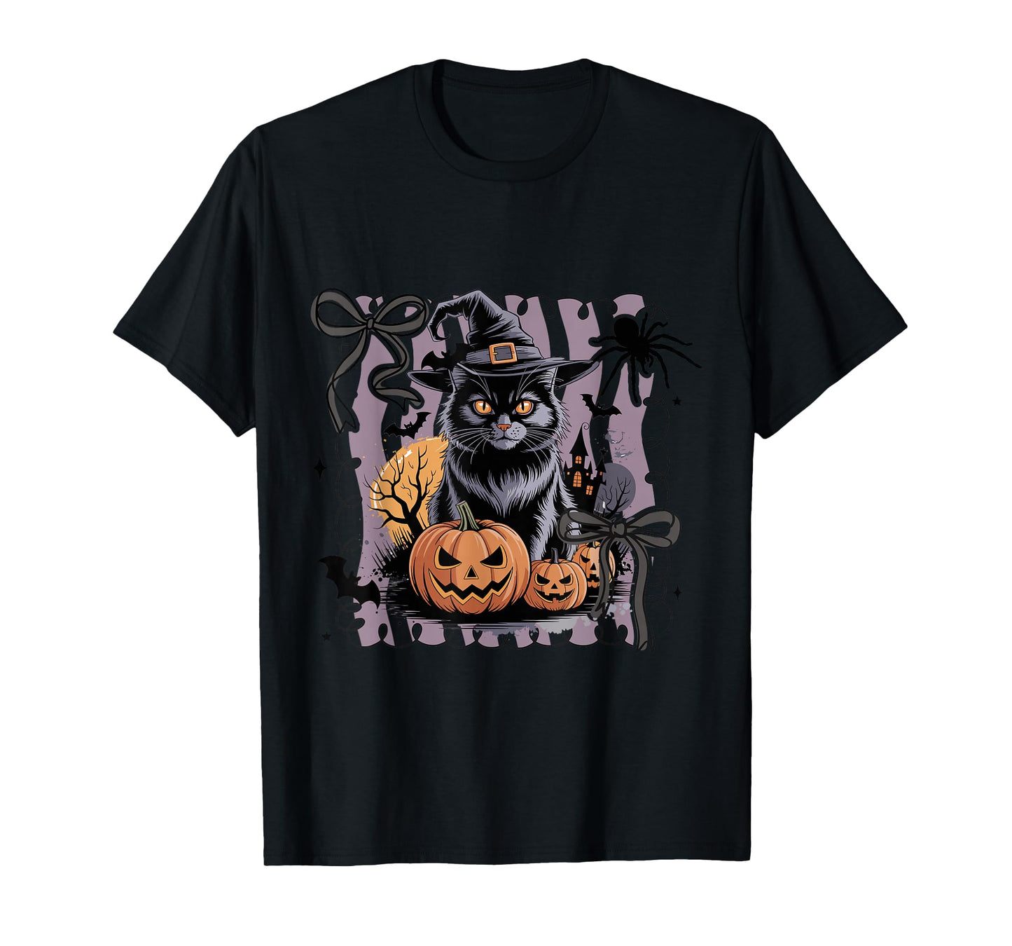 Spooky Black Cat Witch Halloween T-Shirt