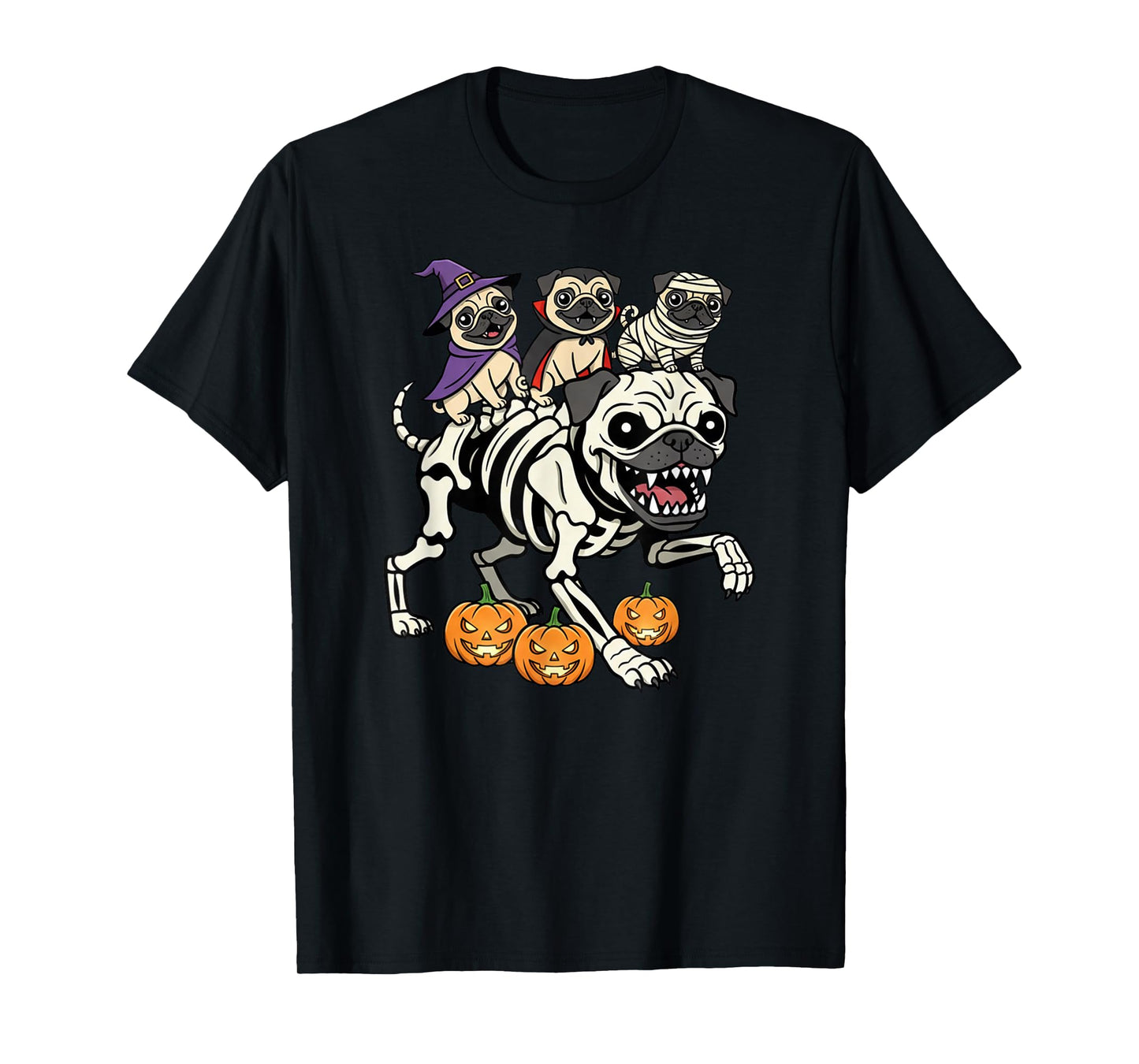 Funny Pug Skeleton Mummy Witch Halloween Kids Mens Womens T-Shirt