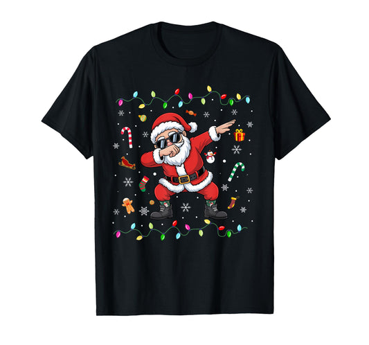 Dabbing Santa Claus Christmas Tree Lights Xmas Matching Boys T-Shirt