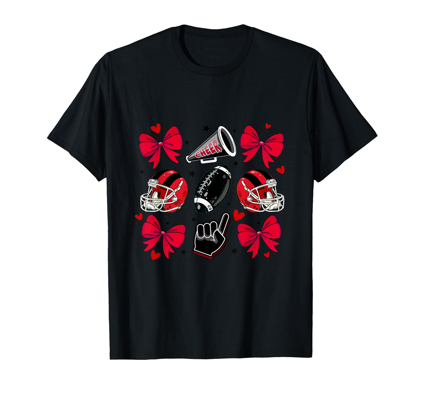 Football Cheer Mom Sister Coquette Bow Game Day Red Black T-Shirt