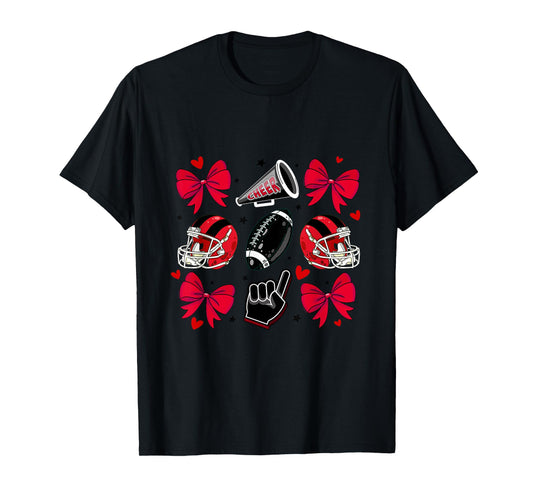 Football Cheer Mom Sister Coquette Bow Game Day Red Black T-Shirt
