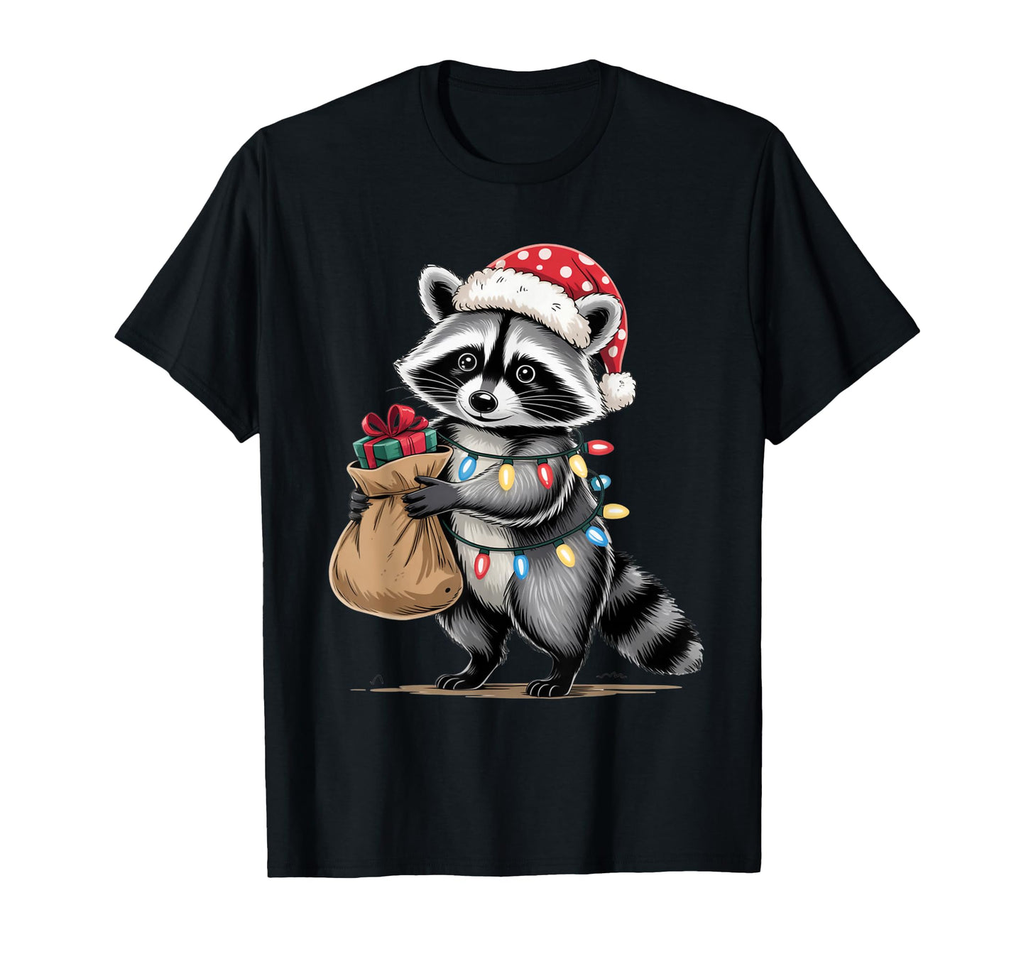 Funny Raccoon Santa Hat Animals Lovers Ugly Christmas Pajama T-Shirt