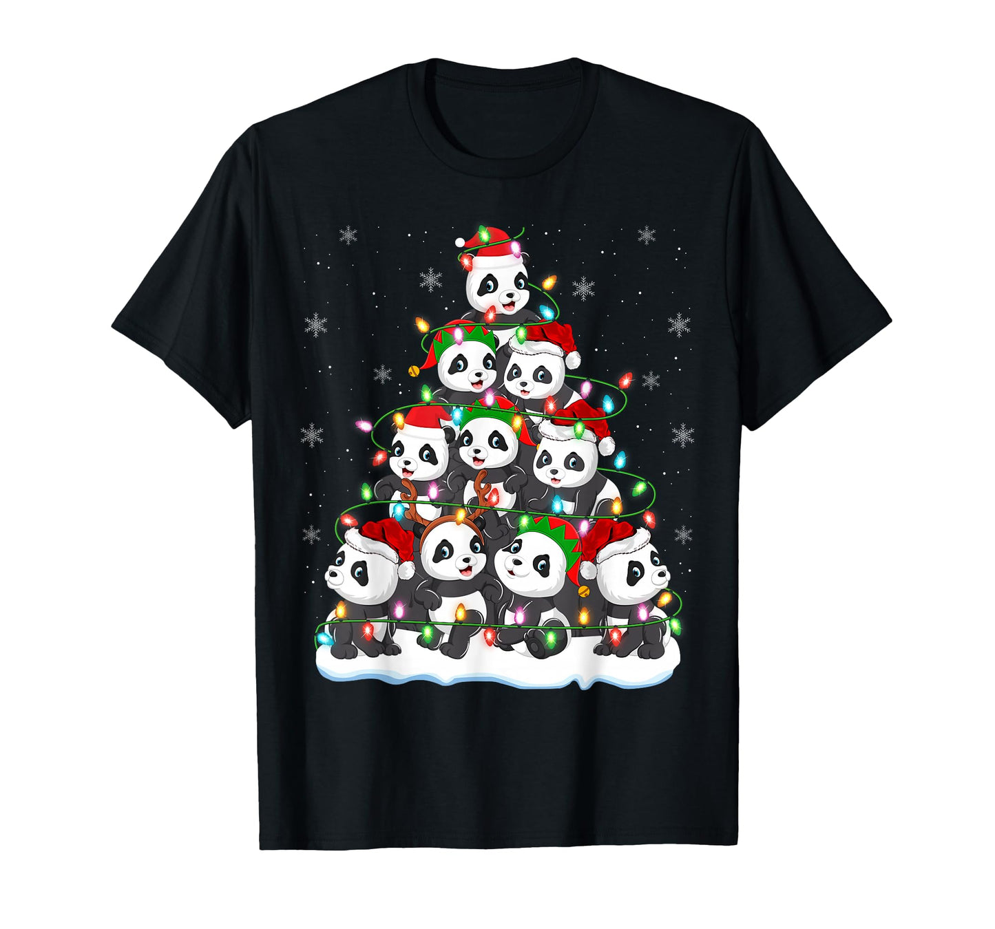 Panda Christmas Tree Lights Xmas Sweater Holiday Pajamas T-Shirt