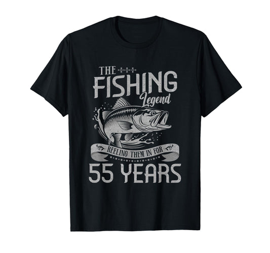 Fishing Legend 55 Years Old Gift Fisherman 55th Birthday Men T-Shirt
