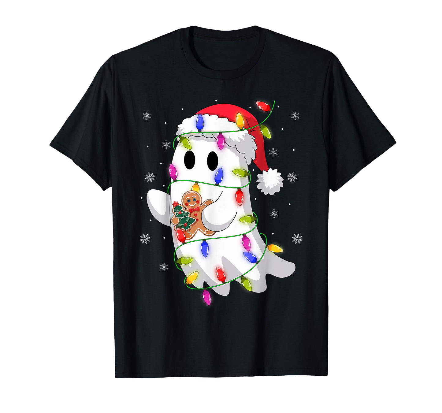 Ghost Christmas Lights Santa Funny Boo Ghost Xmas Pajamas T-Shirt