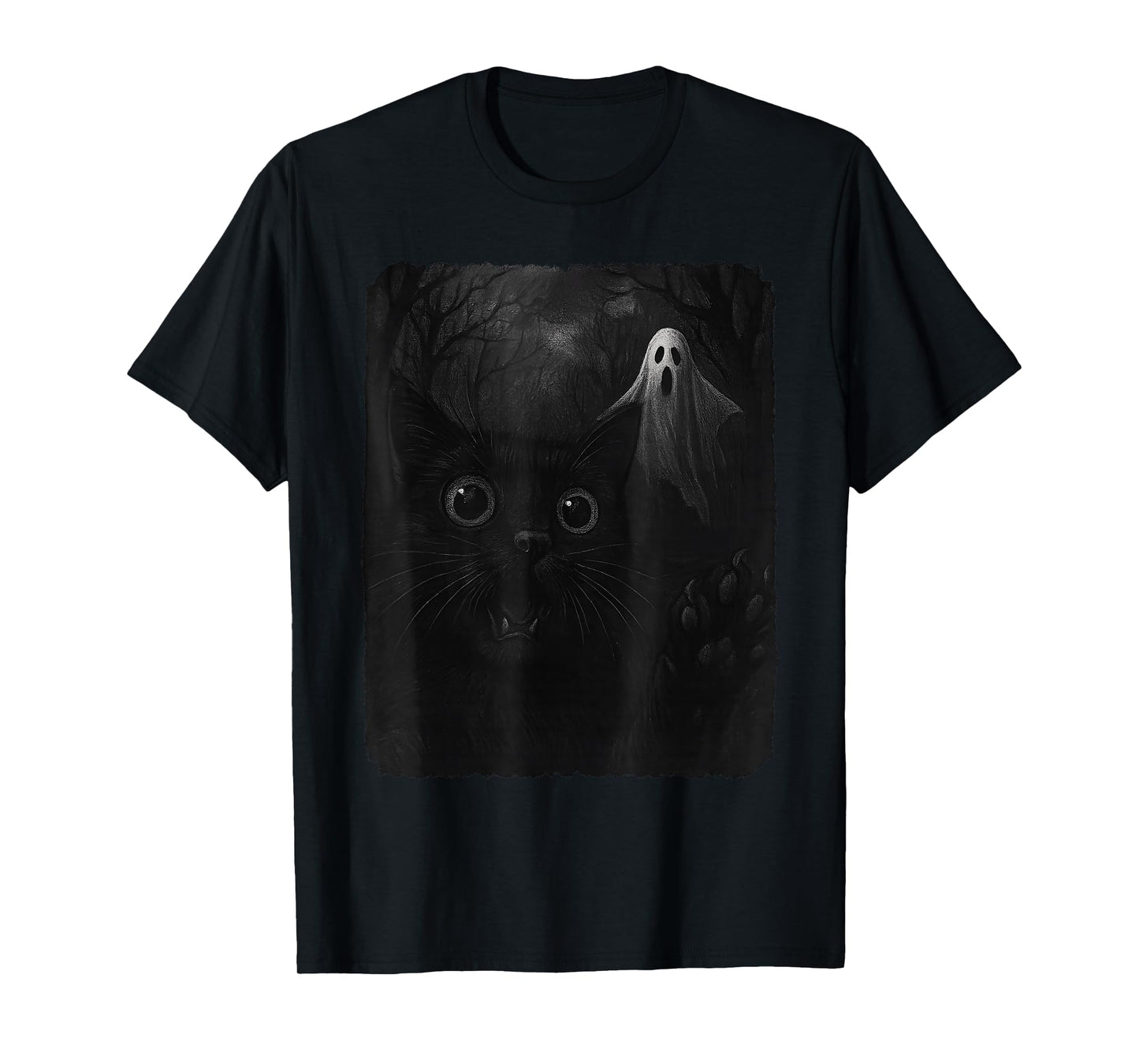 Funny Halloween Cat Selfie with Spooky Ghost Magic T-Shirt