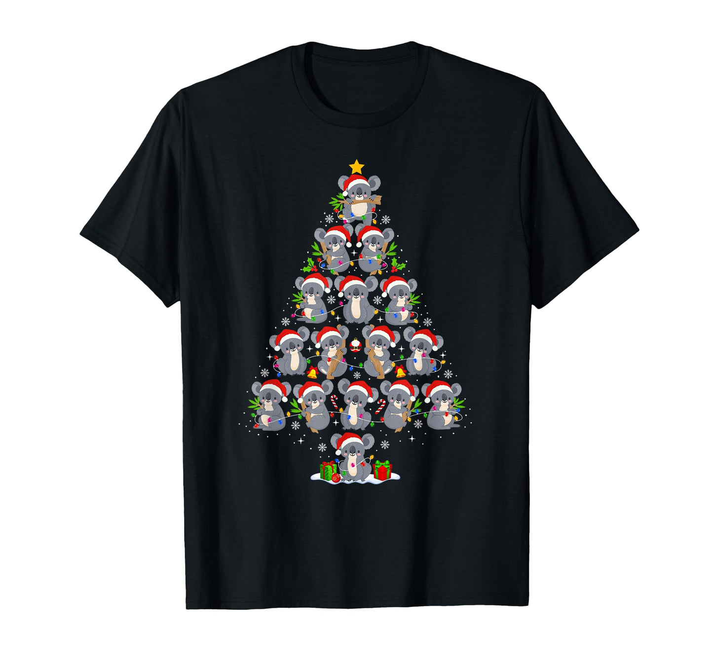 Koala Christmas Tree Lights Funny Xmas Santa Hat Koala Lover T-Shirt