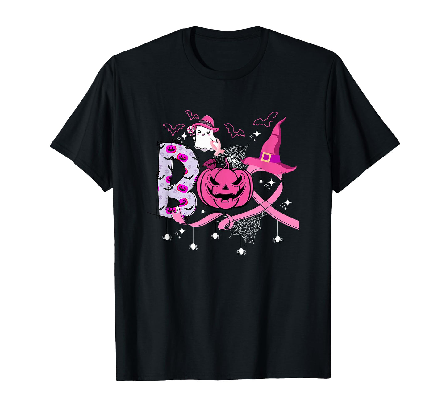 Boo Halloween Pumpkin Pink Ribbon Witch Breast Cancer T-Shirt