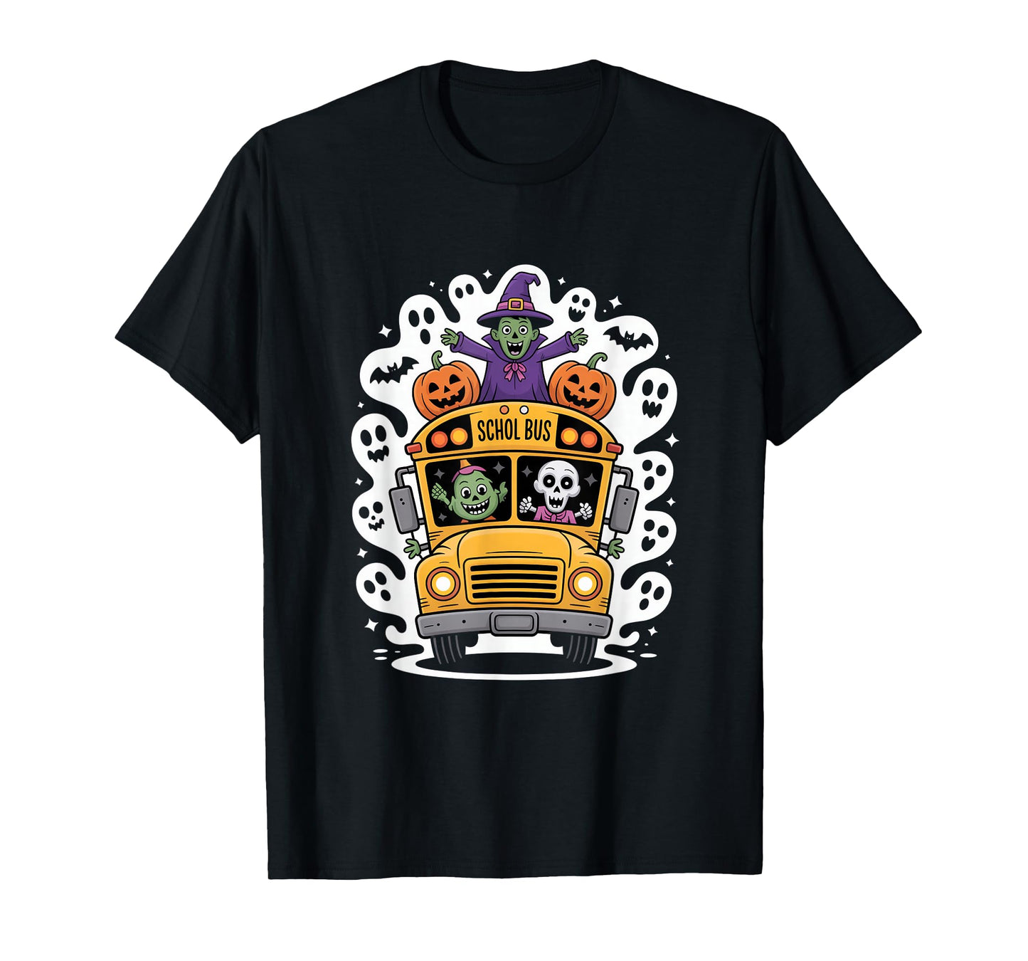 Halloween Schol Bus Monster Ride with Ghosts T-Shirt