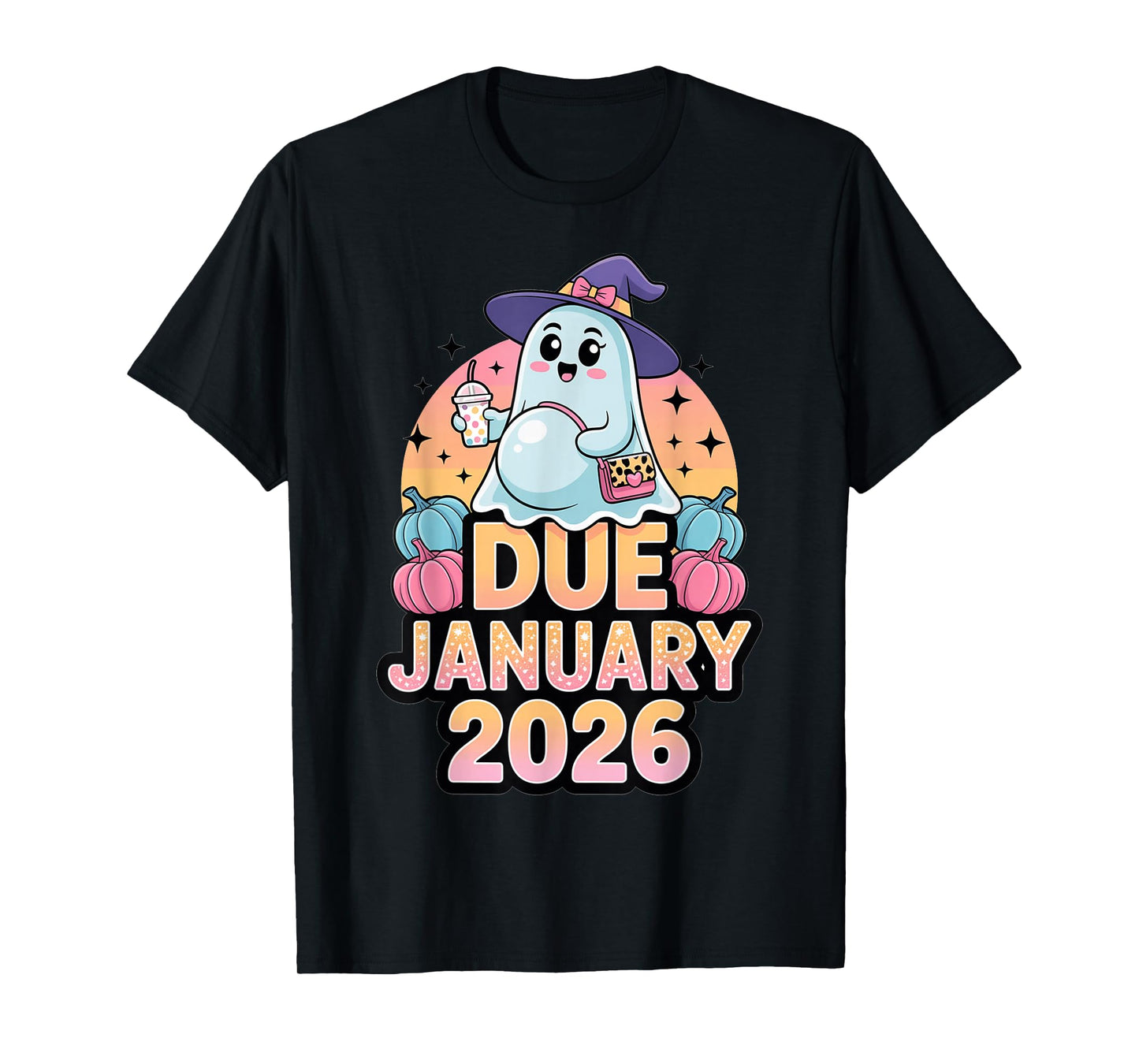 Halloween Pregnant Due January 2026 Mama Ghost Baby Mom T-Shirt
