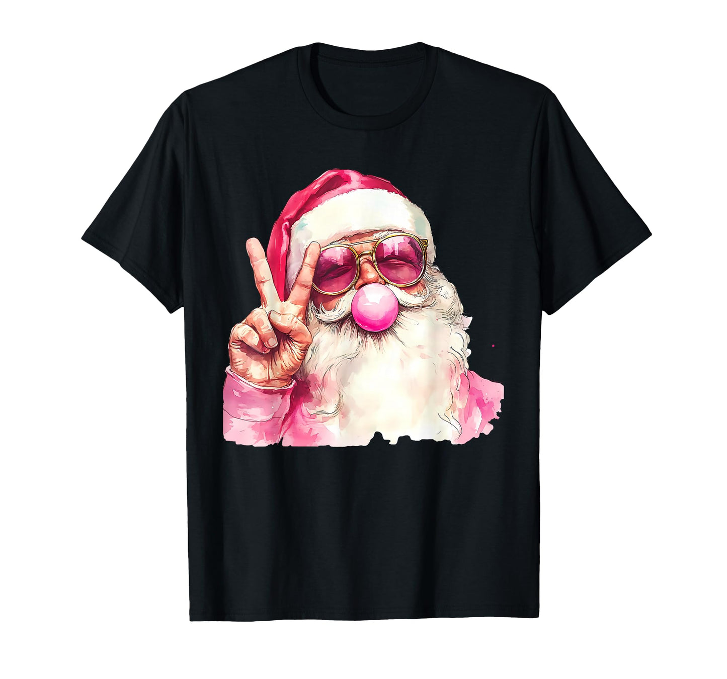 Retro Pink Santa Blowing Bubble Gum Funny Merry Christmas T-Shirt