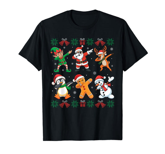 Dabbing Santa Elf Friends Ugly Christmas Boys Girls Xmas Dab T-Shirt