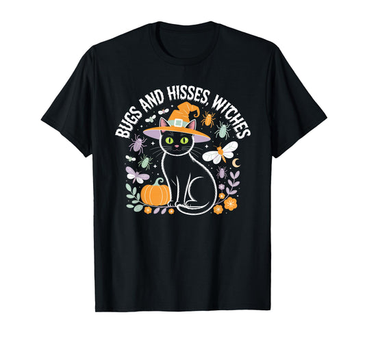 Bugs and Hisses Witches Cat Floral Halloween Women Teen Tee T-Shirt