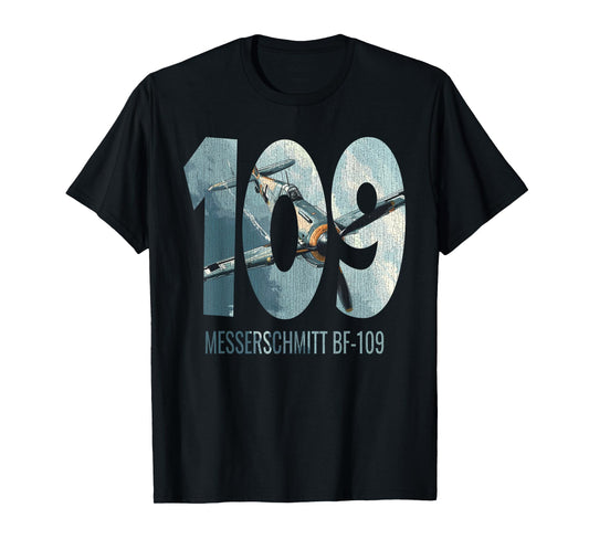 Military F&L Design Co. Messerschmitt BF-109 WW2 German Warbird Aviation Hobbyist T-Shirt, Small, Black