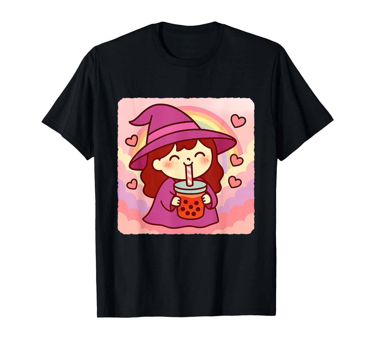 Witch Bubble Tea Lover Cute Anime Kawaii Rainbow T-Shirt