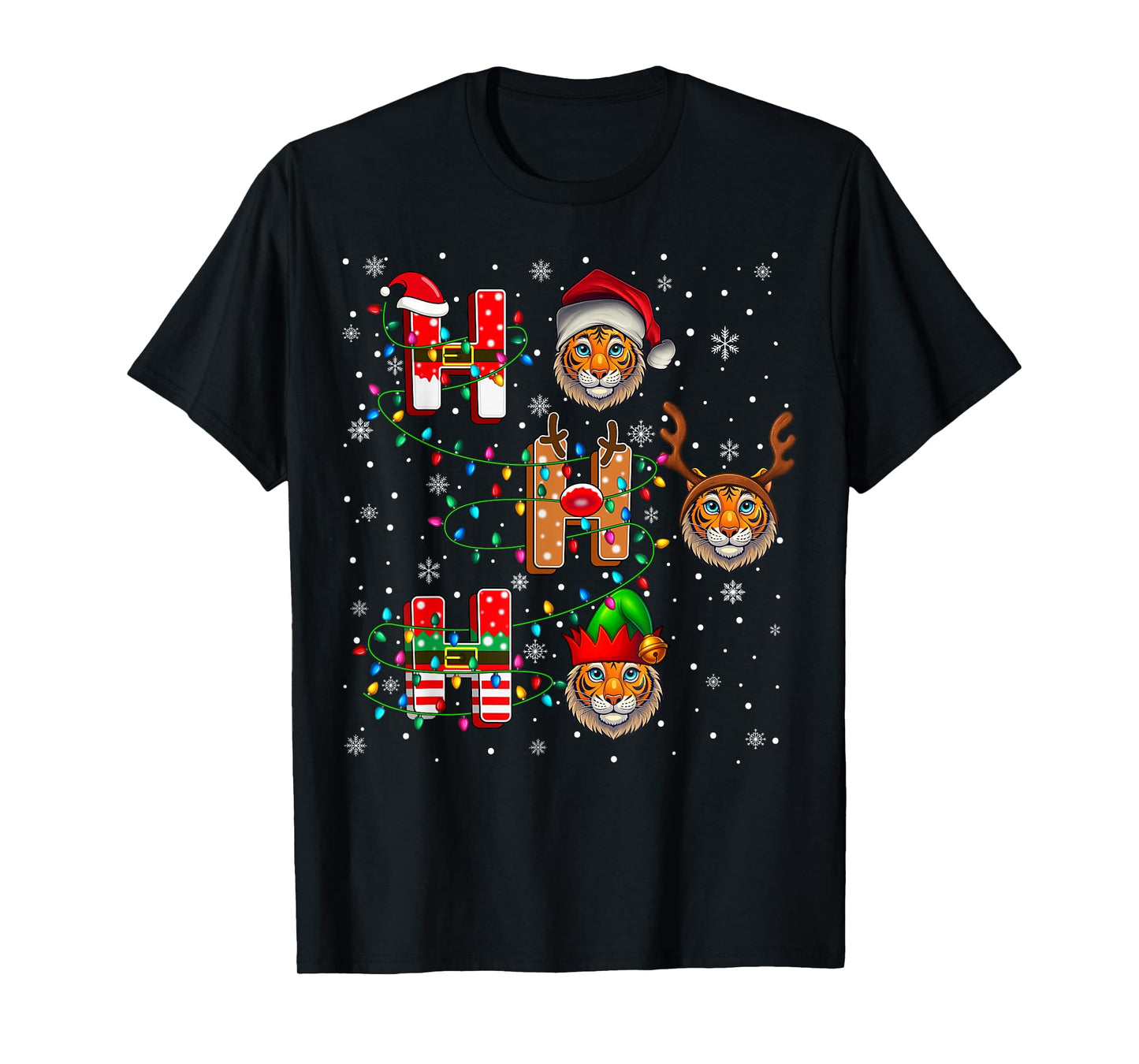 Ho Ho Ho Santa Reindeer Hat Elf Tiger Animal Christmas T-Shirt