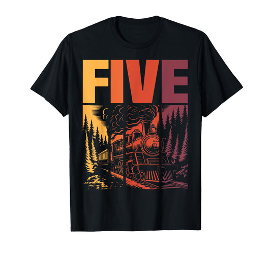 Vintage Train 5th Birthday Five Year Old Boys Locomotive T-Shirt