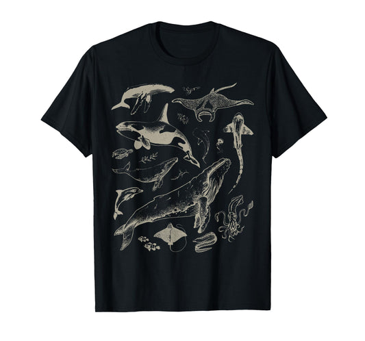 Retro Ocean Wildlife Shark Turtle Octopus Fish Animal Lover T-Shirt