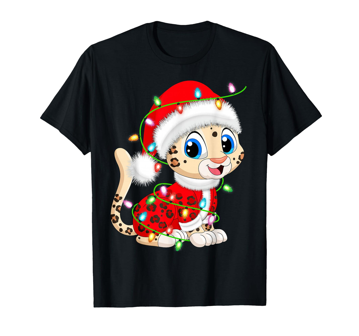 Leopard Christmas Lights Santa Costume Cute Animal Xmas T-Shirt