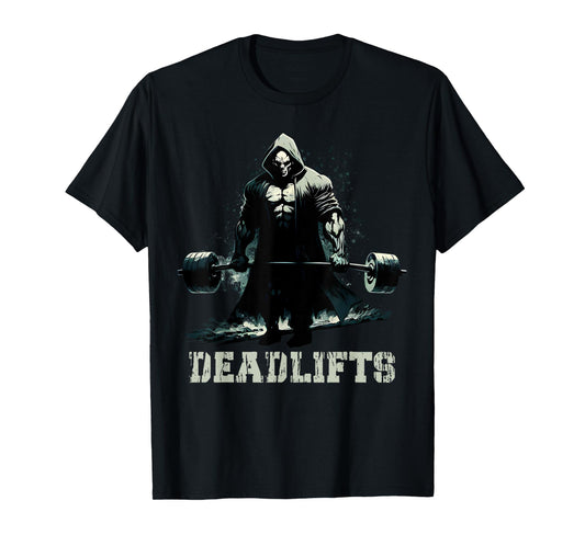 Deadlifts Funny Gym Leg Day Grim Reaper Deadlifting Weights T-Shirt