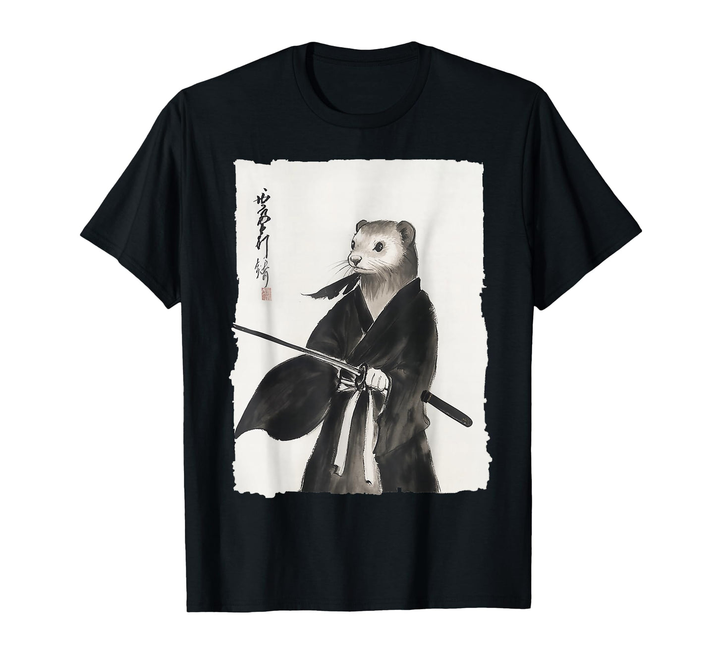 Ferret Samurai Janpanese Vintage Warrior Art Anime Graphic T-Shirt