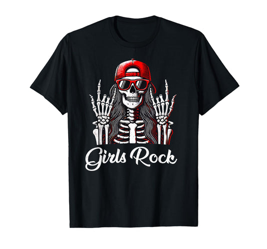 Girls Rock, Rock'n Roll Girl, Skeleton Rocker Cool Punk Rock T-Shirt