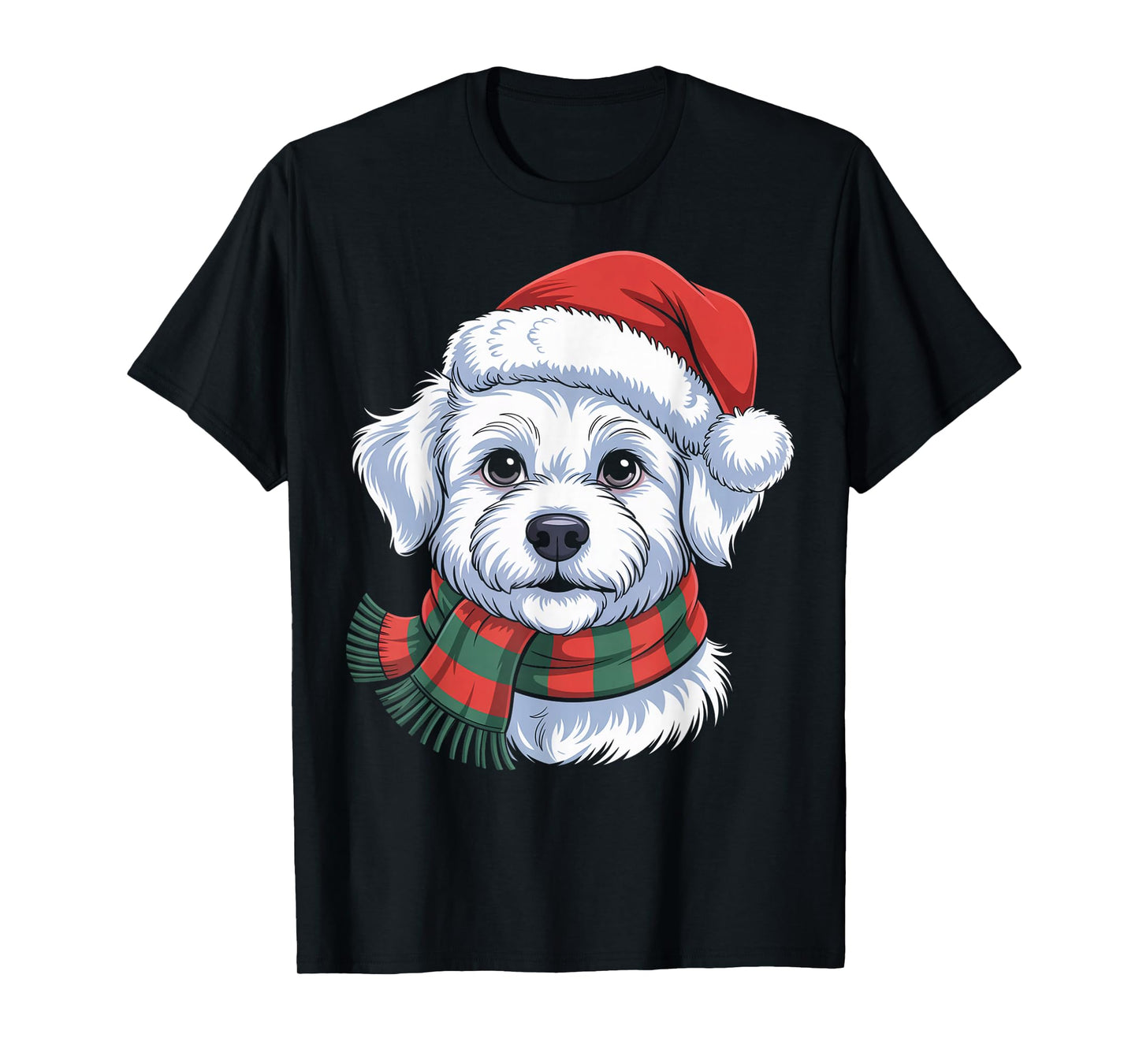 Cute Christmas Dog in Santa Hat and Scarf Holiday Outfit T-Shirt