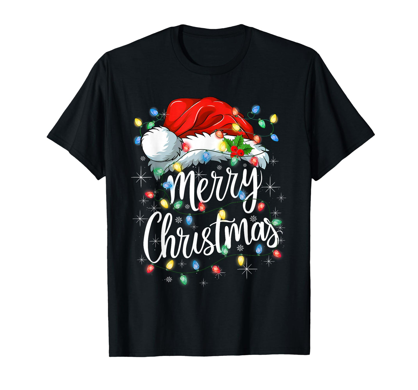 Merry Christmas Xmas Lights Santa Snowflake Family Holiday T-Shirt