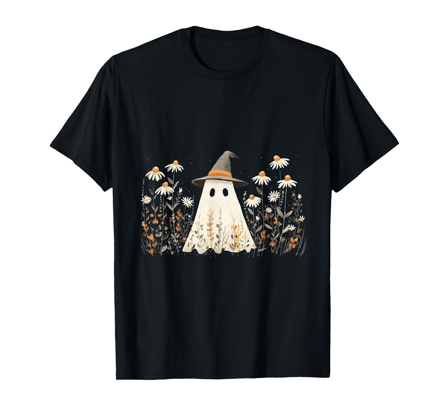 Cute Daisy Flower Floral Ghost Retro Halloween Aesthetic T-Shirt