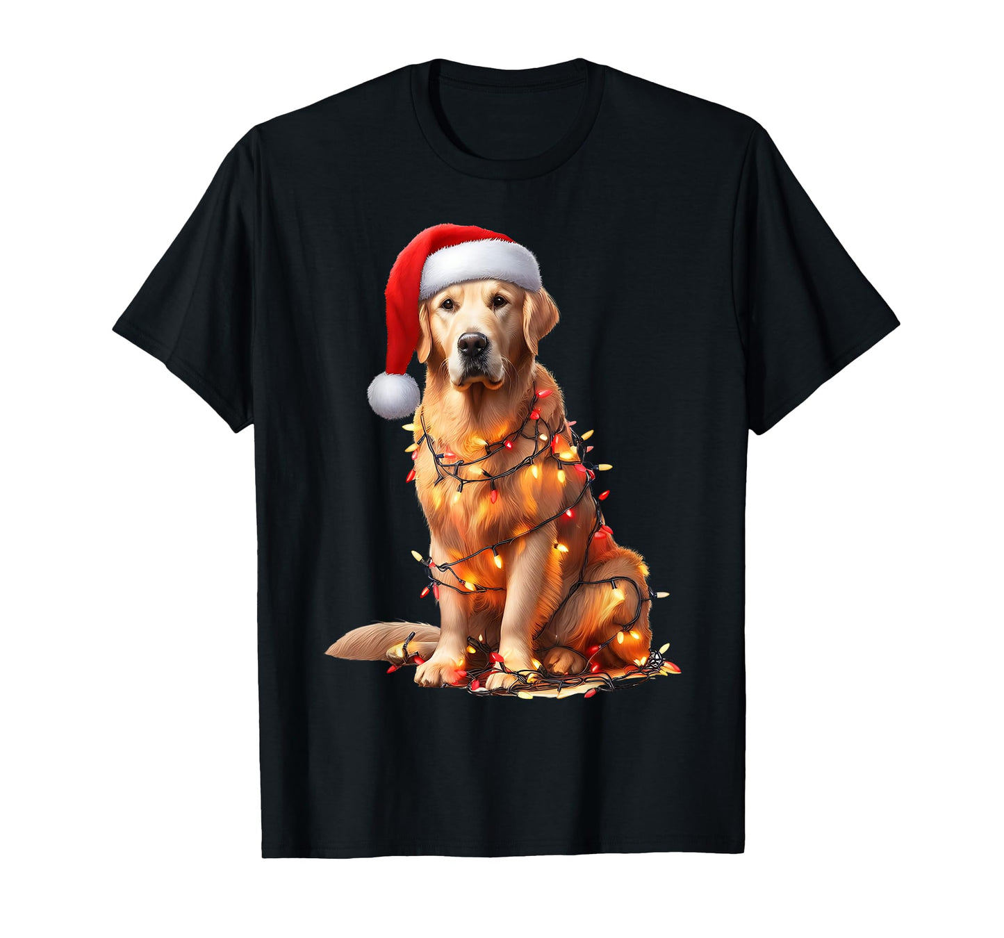 Golden Retriever Dog Christmas Lights Santa Hat Dog Lover T-Shirt