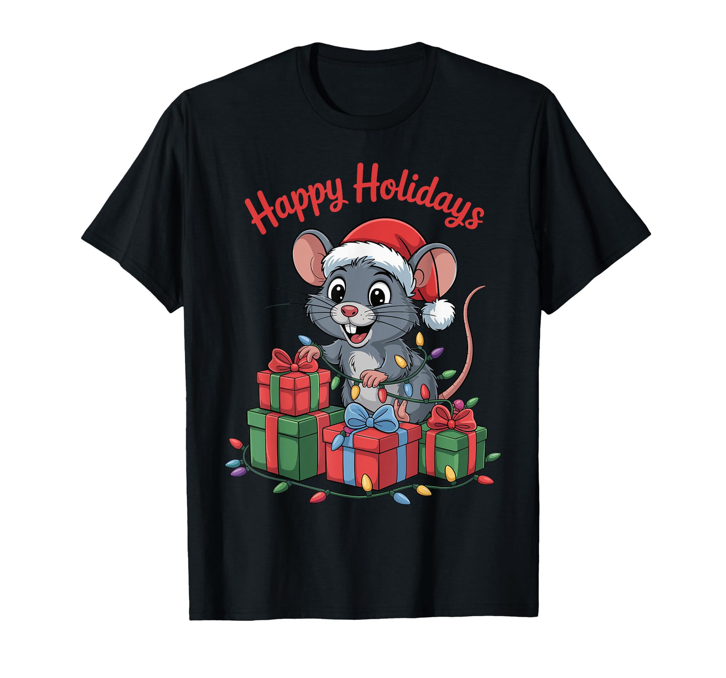 Funny Rat Santa Hat Animals Lovers Ugly Christmas Pajamas T-Shirt