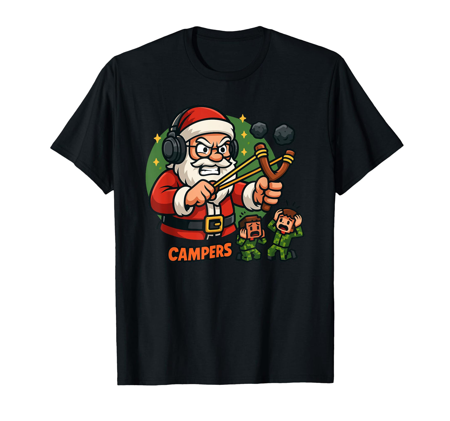 Santa vs Campers Funny Gamer Christmas Slingshot T-Shirt