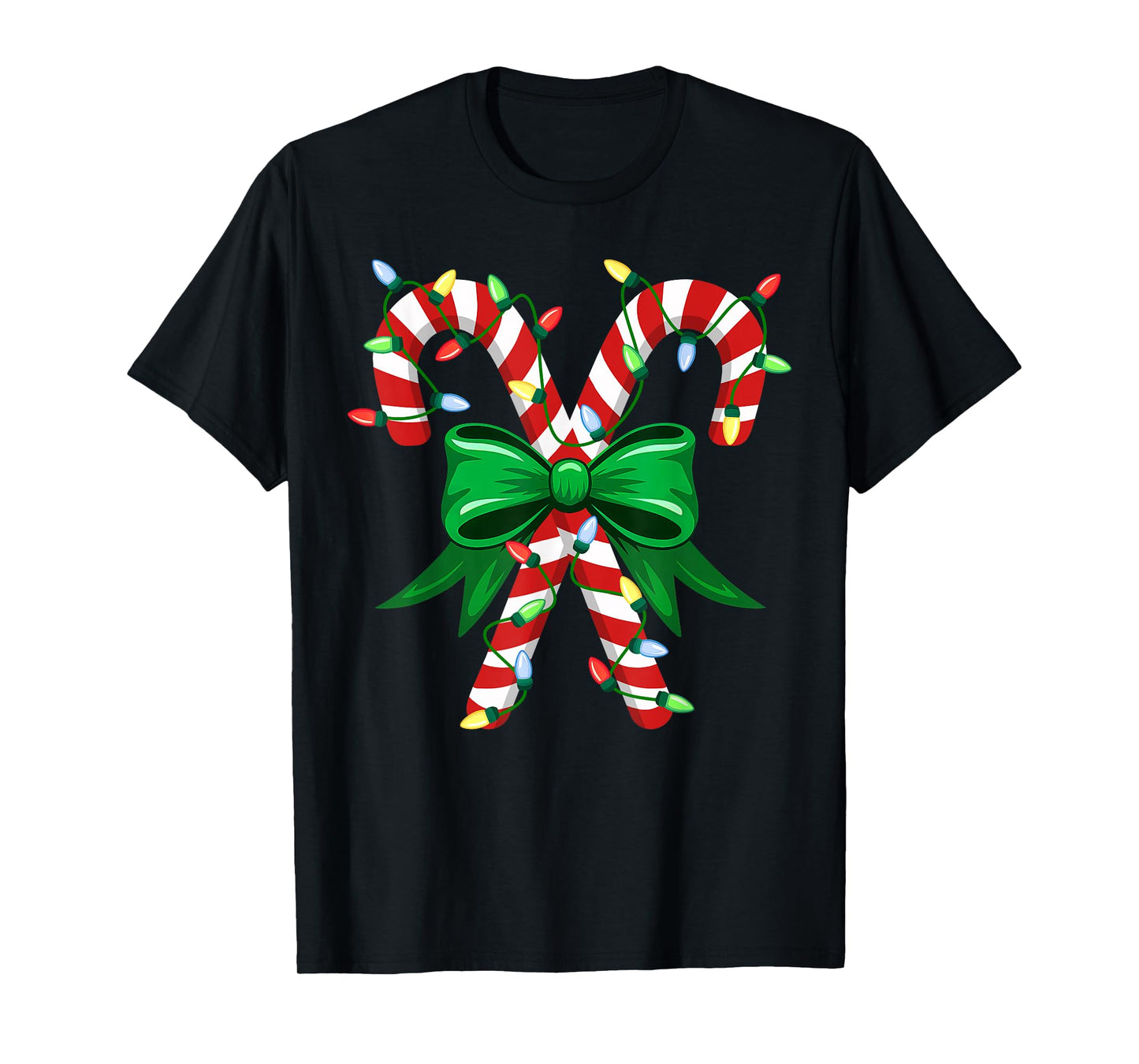 Coquette Bow Candy Cane Crew Christmas Sweet Xmas Lights T-Shirt
