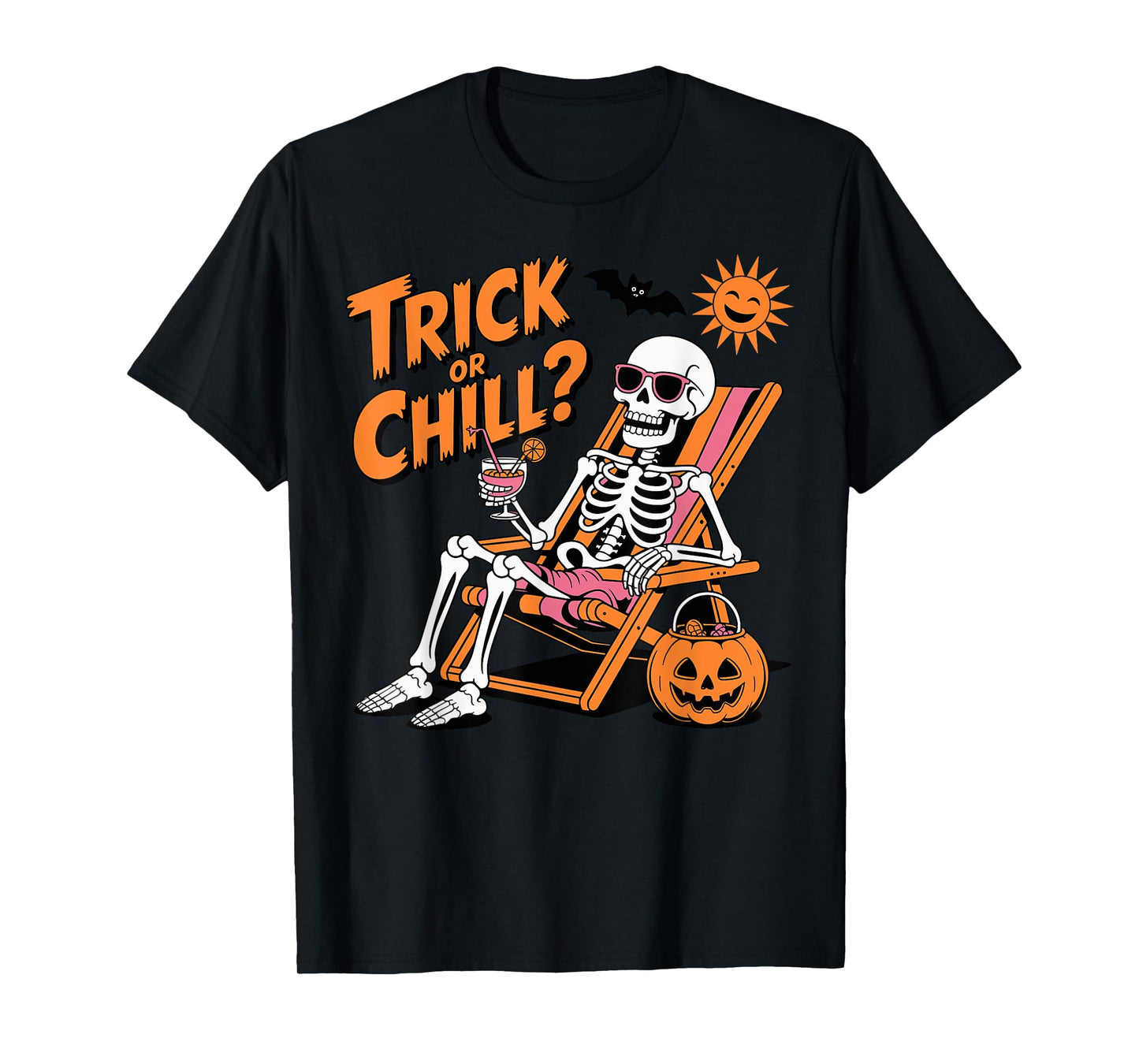 Trick or Chill? Funny Skeleton Spooky Summer Halloween Men T-Shirt