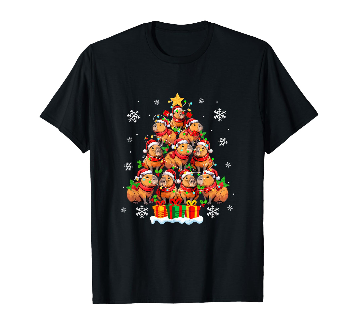 Group Santa Capybaras As Xmas Tree Colorful Lights Lover Kid T-Shirt