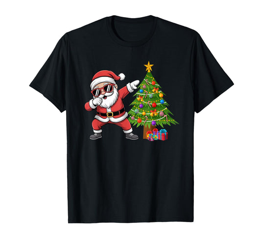 Dabbing Santa Claus Under The Xmas Tree Girls Boys Xmas Dab T-Shirt
