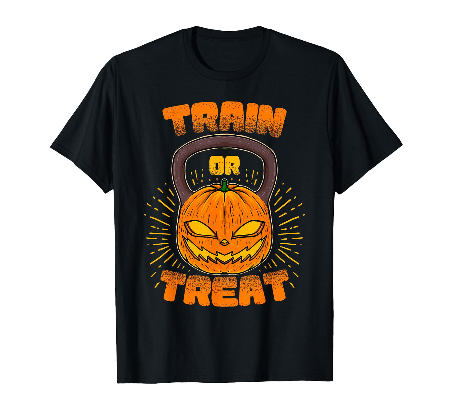 Train or Treat Pumpkin Kettlebell Gym Workout Halloween T-Shirt