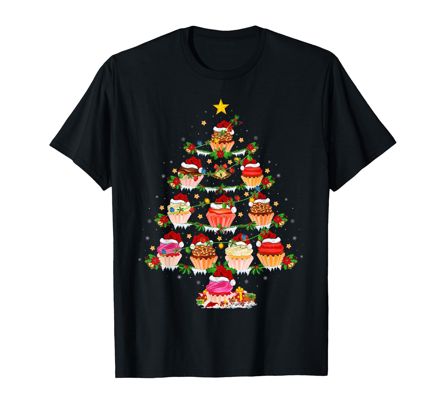 Cupcake Christmas Tree Lights Funny Fast Food Cupcake Xmas T-Shirt