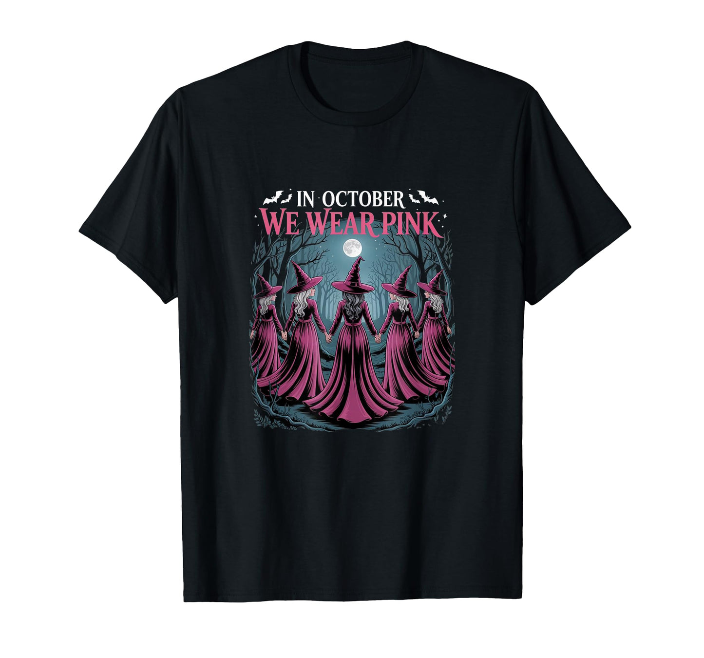 in October We Wear Pink - Witch & Ghost Halloween Apparel T-Shirt