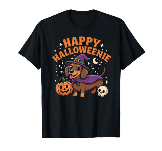 Dachshund Weiner Dog Witch Happy Halloweenie T-Shirt