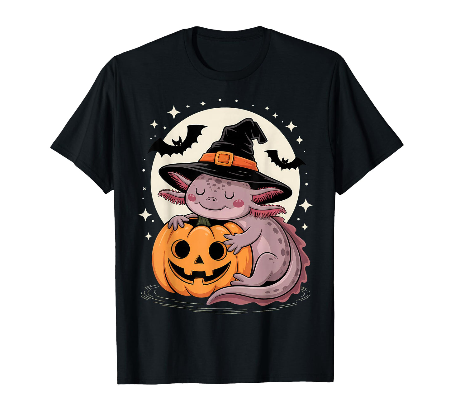 Halloween Axolotl Witch Hat Pumpkin Spooky T-Shirt