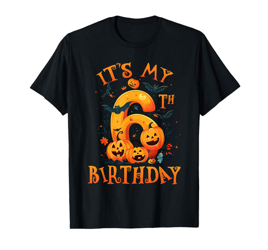 Boo It's My 6th Birthday Halloween Pumpkin 6 Years Old T-Shirt