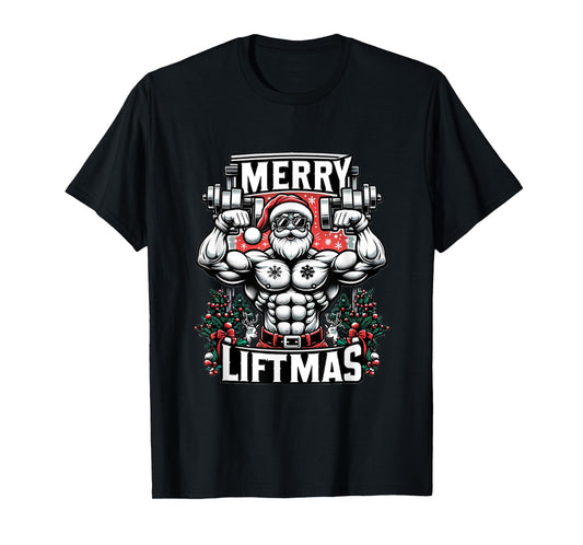 Merry Liftmas Christmas Fitness Madness Gym Santa Deadlift T-Shirt