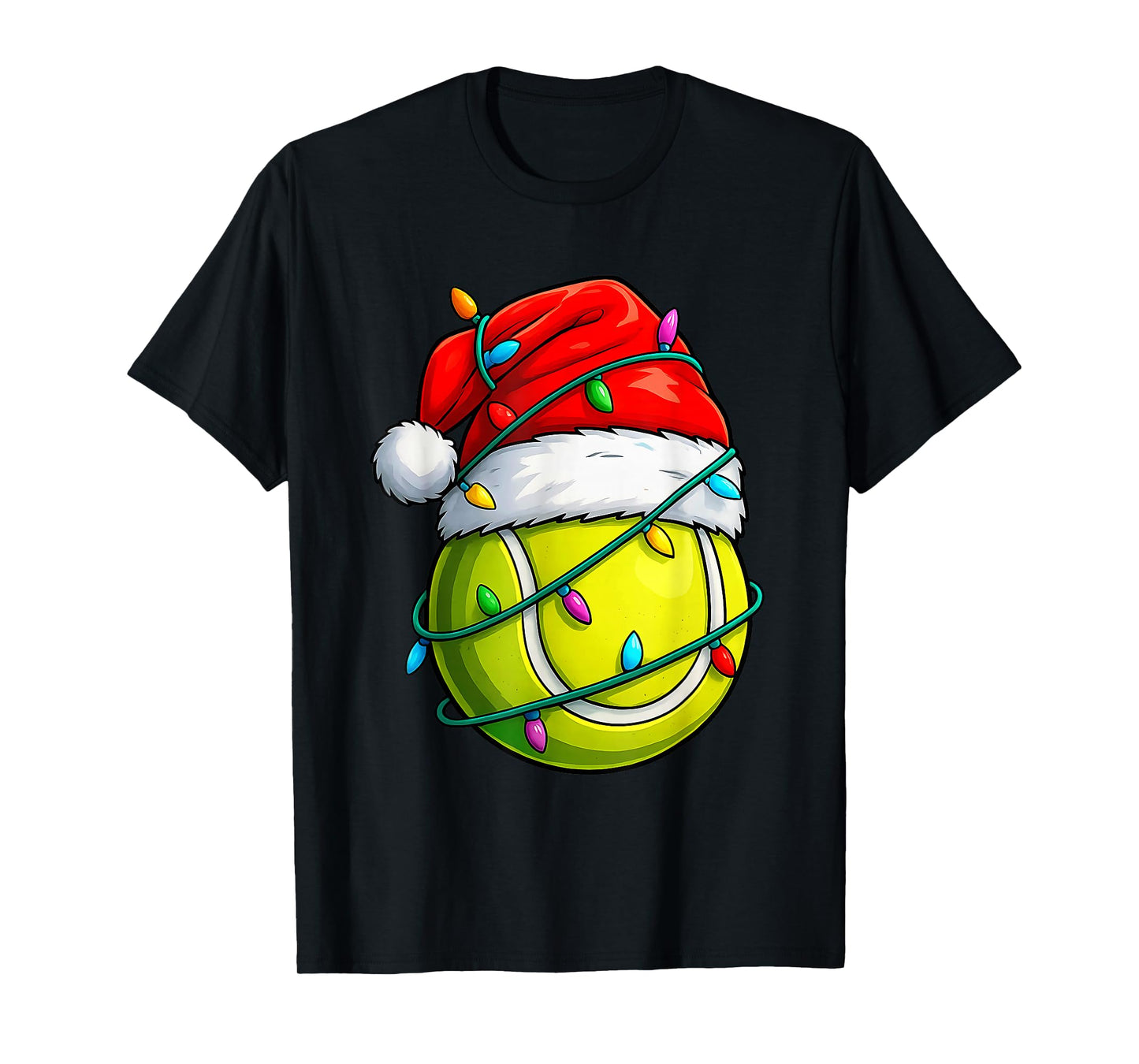 Christmas Tennis Santa Hat Lights Colorful Funny Player T-Shirt